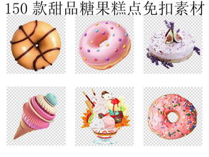 手绘卡通甜品素材 甜甜圈与糕点PSD模板大全，轻松点亮生活与工作